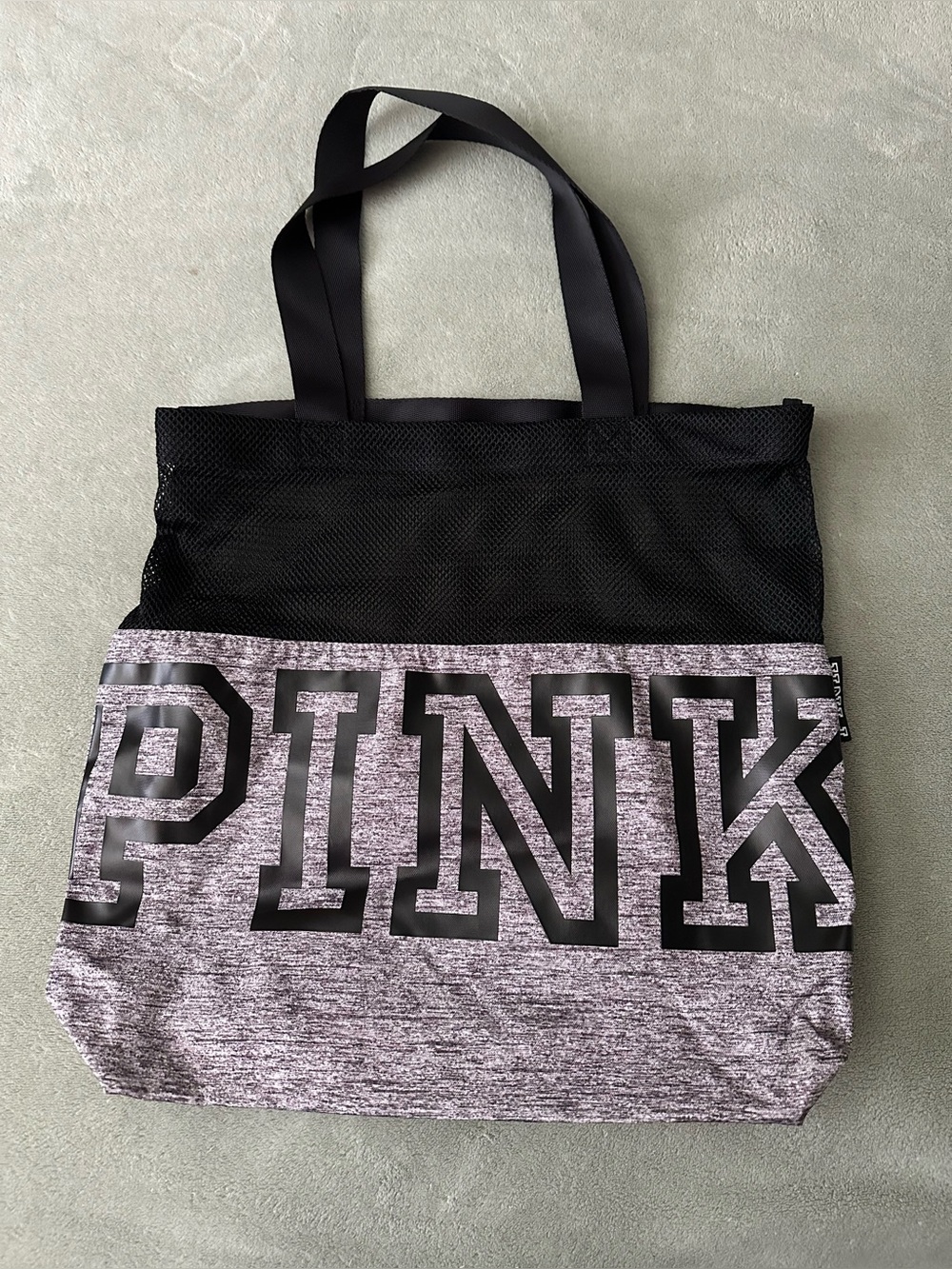 Victoria's Secret PINK Gray/Black Mesh Top Tote Bag 17" X 16" X 4.5" - NEW